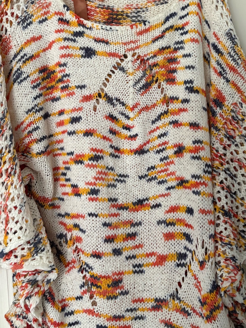 Lightweight White Multicolor Knit Women's Top